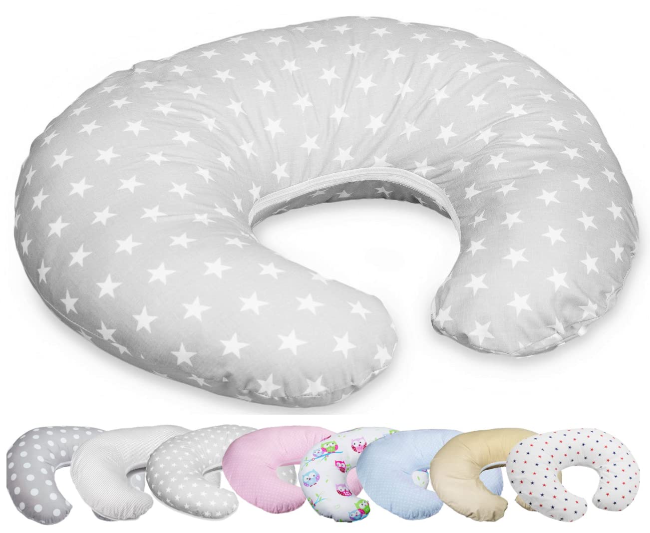 Vizaro - Cojín de Lactancia Bebé 100% Algodón Ergonómico, Cómodo y Muy Adaptable - Funda Lavable - Hecho UE, OekoTex - Estrellitas