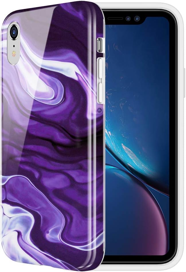 Caka Marble Case Compatible for iPhone XR, Slim Anti Scratch Shockproof Luxury Fashion Silicone Soft Rubber TPU Protective Case for iPhone XR (6.1 inch) (Purple)