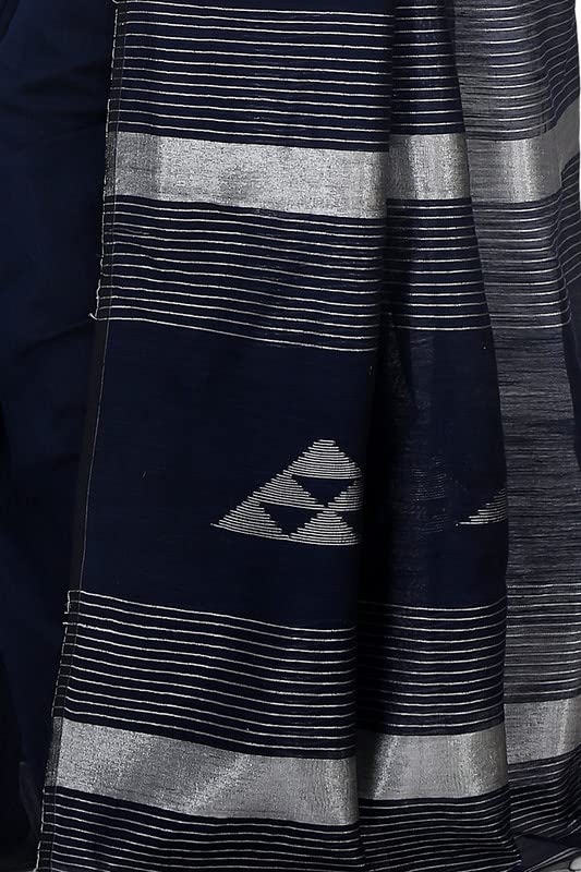 Image of BENGAL HANDLOOM Women's Cotton Linen Slab Sarees with Jaquard Work with Blouse Piece
