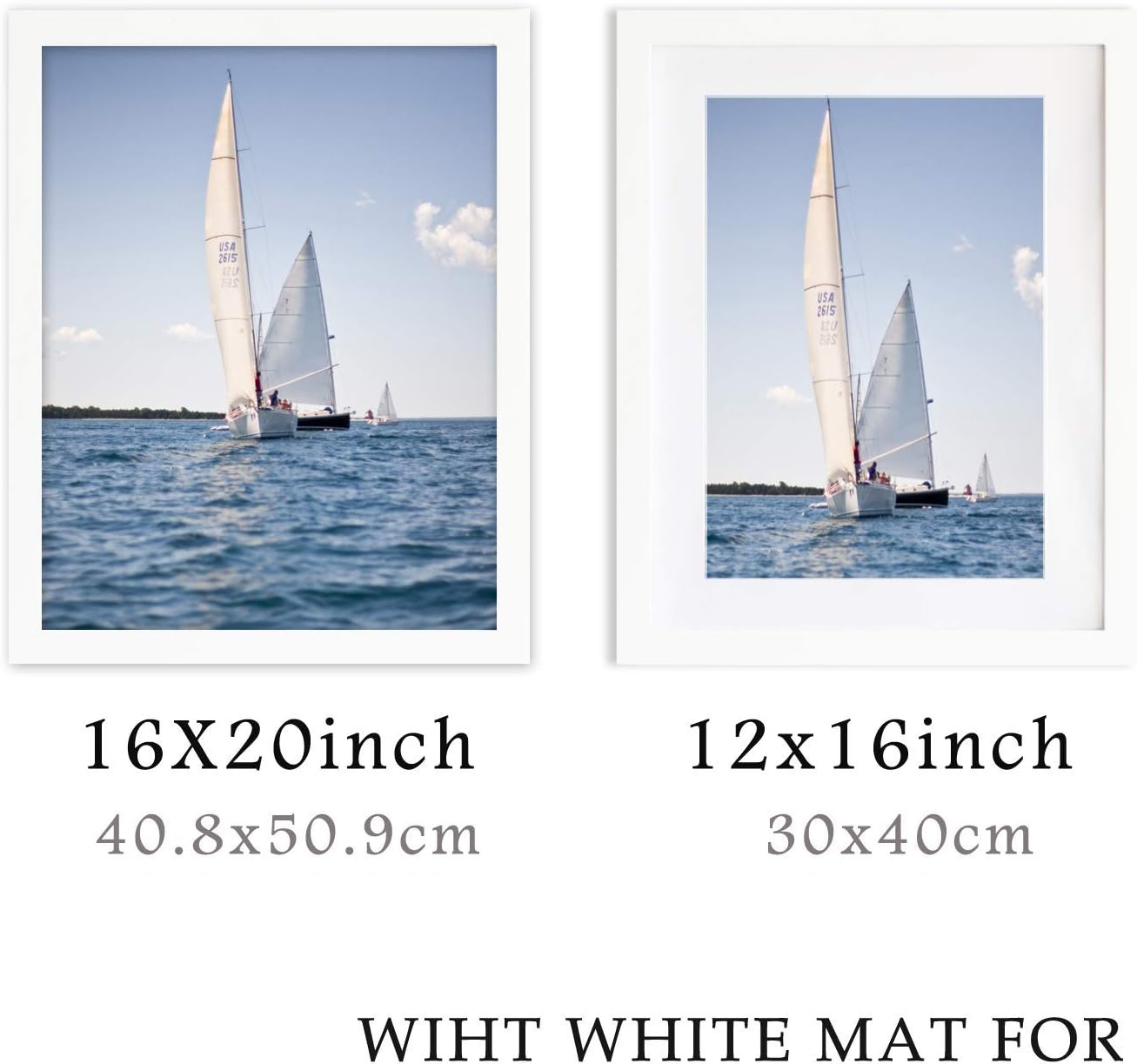 16x20inch Picture Frame Solid Wood Wall Mounting Certificate Poster Photo Frame with MAT Display Pictures 12x16in (White, 2)…