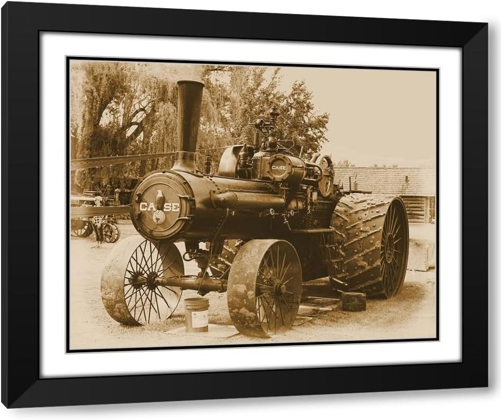 ArtDirect Steam Engine in Sepia 18x15 Black Modern Wood Framed with Double Matting Museum Art Print by Vintage Photo Archive