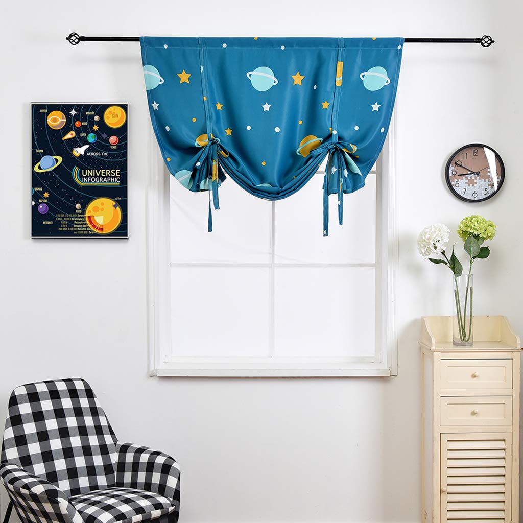 SIMPVALE Persiana Romana con Estampado de Planeta - Cortina térmica aislada con Bolsillo para Barra - para Dormitorio, Sala de Estar, Cocina, habitación de los niños, Azul, 80x120cm