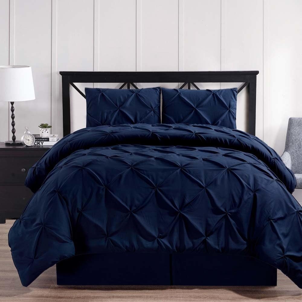 sheetsnthings Oxford-Decorative Pinch Pleat Twin Extra Long XL 3PC Comforter Set, Navy