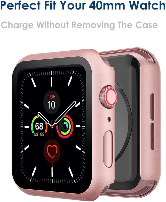 Simpeak Case Compatible with Apple Watch Series 6 SE Series 5 Series 4 40mm, Full Coverage and Slim Bumper Case Built-in Tempered Glass Screen Protector Replacement for iWatch 6 40mm, Rose Gold