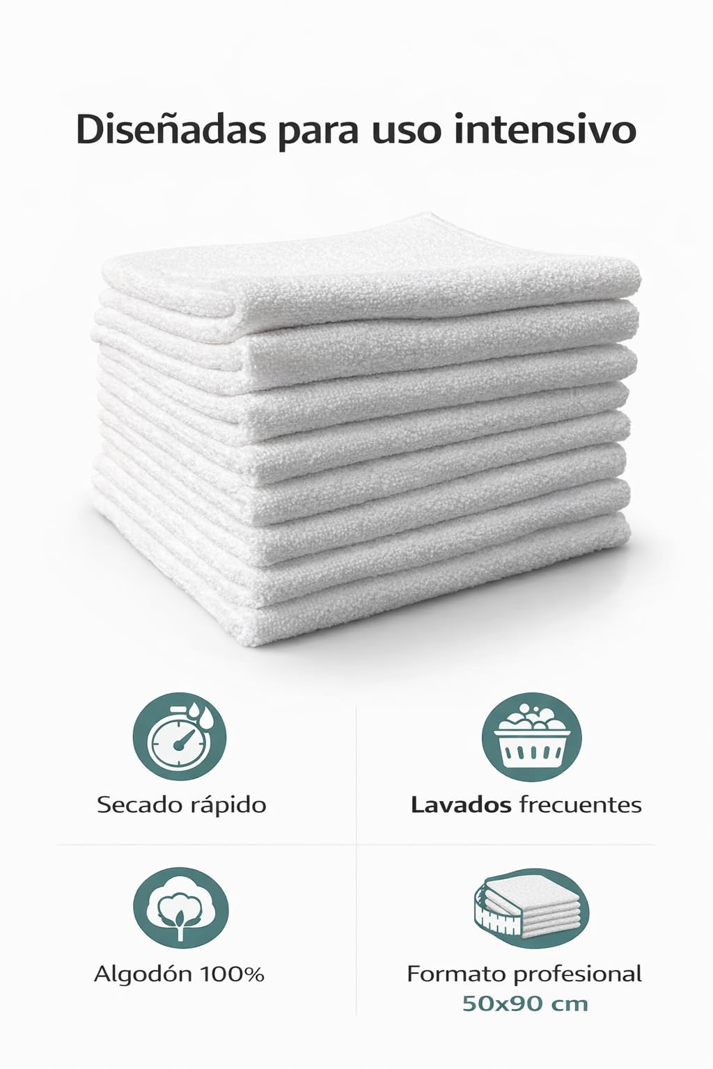 Genérico Toallas de Rizo Blancas 50×90 cm – Algodón 100% – Uso Profesional para Peluquería, SPA, Gimnasio y Hotel (10)