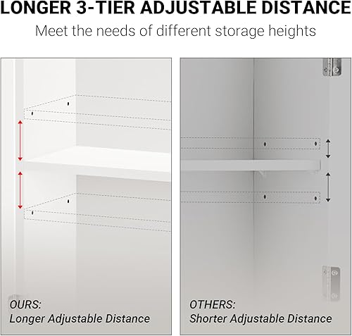Miniatura 5 de VOXANOXI Armario de baño con borde dorado, botiquín de madera con puertas y estantes ajustables, para colgar sobre el inodoro para baño, lavandería,