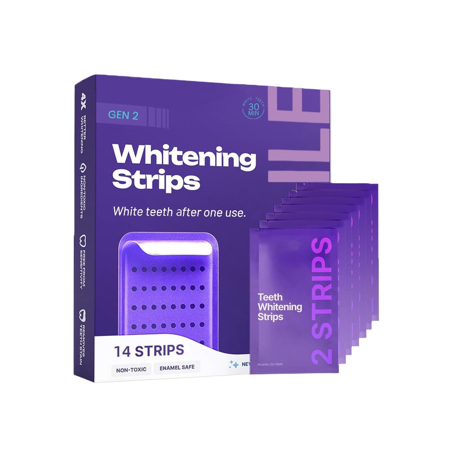 Strisce Sbiancanti Denti, Sbiancante Denti, Whitening Strips, 30 Minuti di Rapido Effetto Visibile, Rimuove Macchie Caffè/Vino/Fumo (1 Scatola - 14 Pezzi) - 2