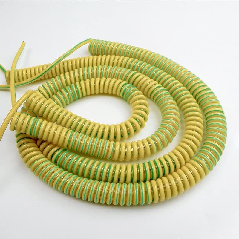Spiral Cable, Cable Spring Spiral 1PC Yellow-Green Ground Wire Single Core 20/18/17/15/13/11/9/7AWG Shrinkable Copper Telescopic St(11awg 4mm2,Stretch 4 Meters)