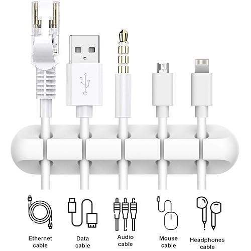 Vista 24 de Organizador de cables, clips transparentes para cables, organizador de cables, organizador de cables USB, organizador de cables, 2 paquetes