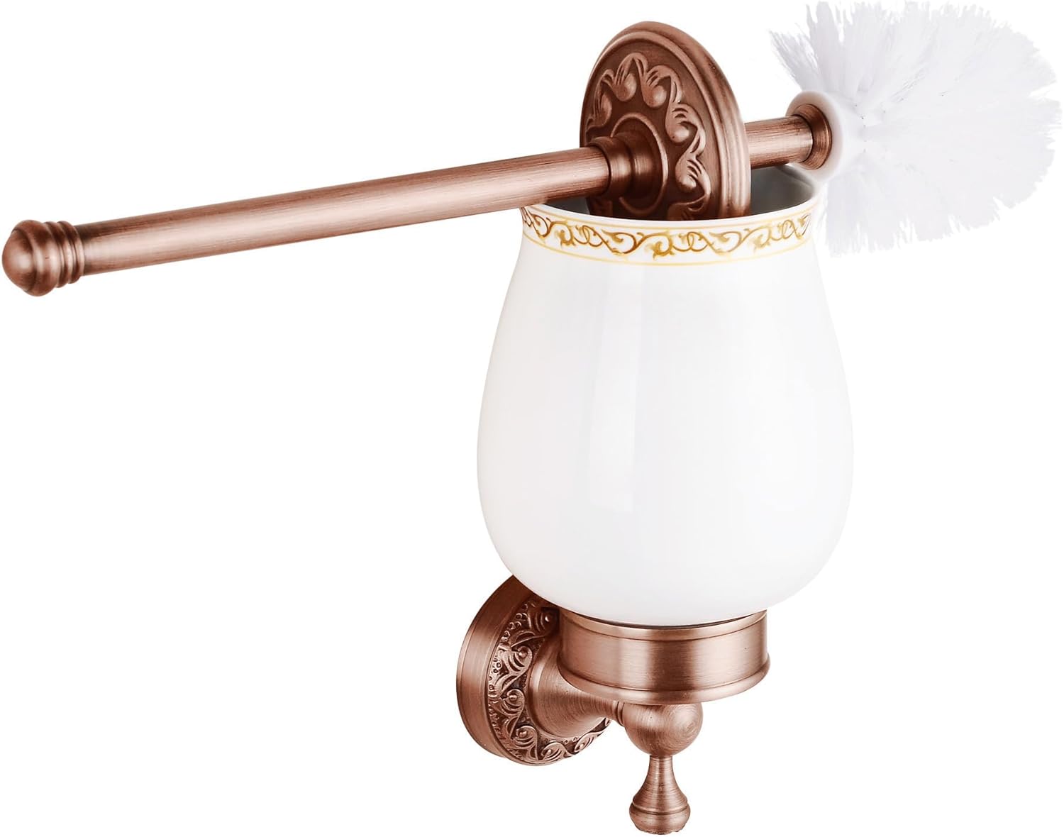 Red Copper Bath Toilet Brush Holder Set, Wall Mounted Bathroom Hardware Accessories, Pattern Carving Design