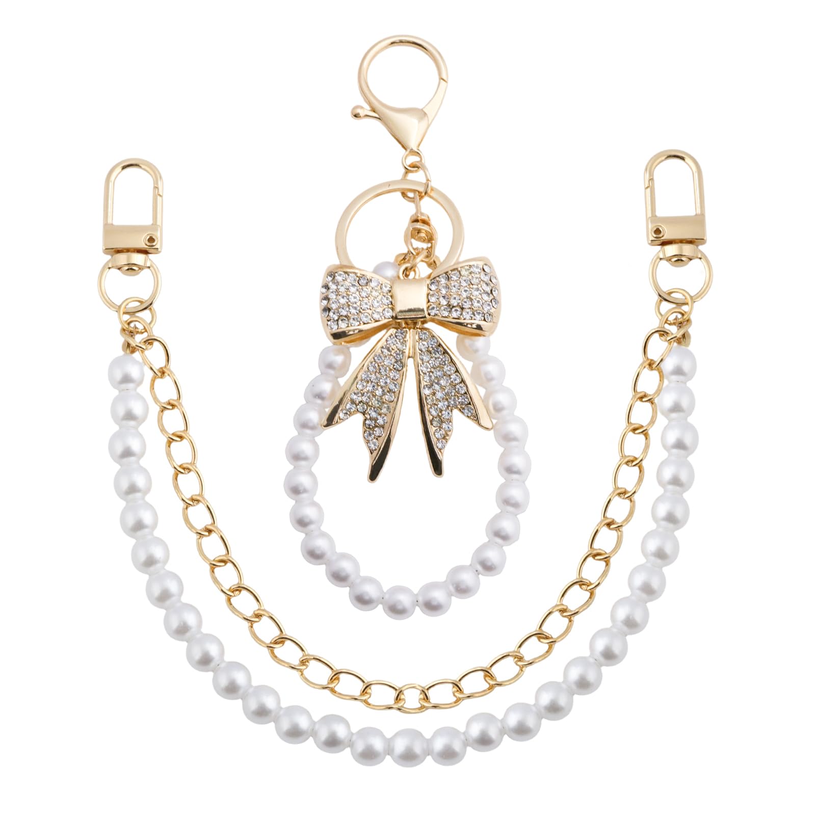 2 Pcs Pearl Purse Chain Bow Bag Charm Keychain Accessories Set