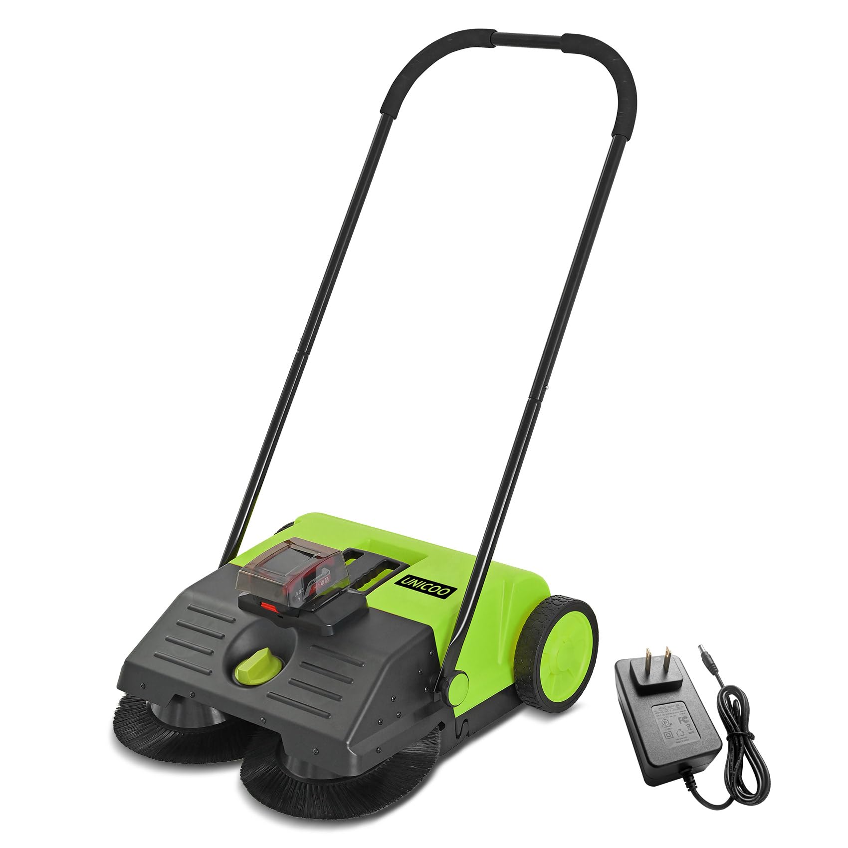 UNICOO® Electric Hand Push Sweeper - Battery Powered Floor Sweeper, Efficient Push Sweeper for Indoor and Outdoor Cleaning. 23" Sweeping Width, 6.6 Gallon Waste Container