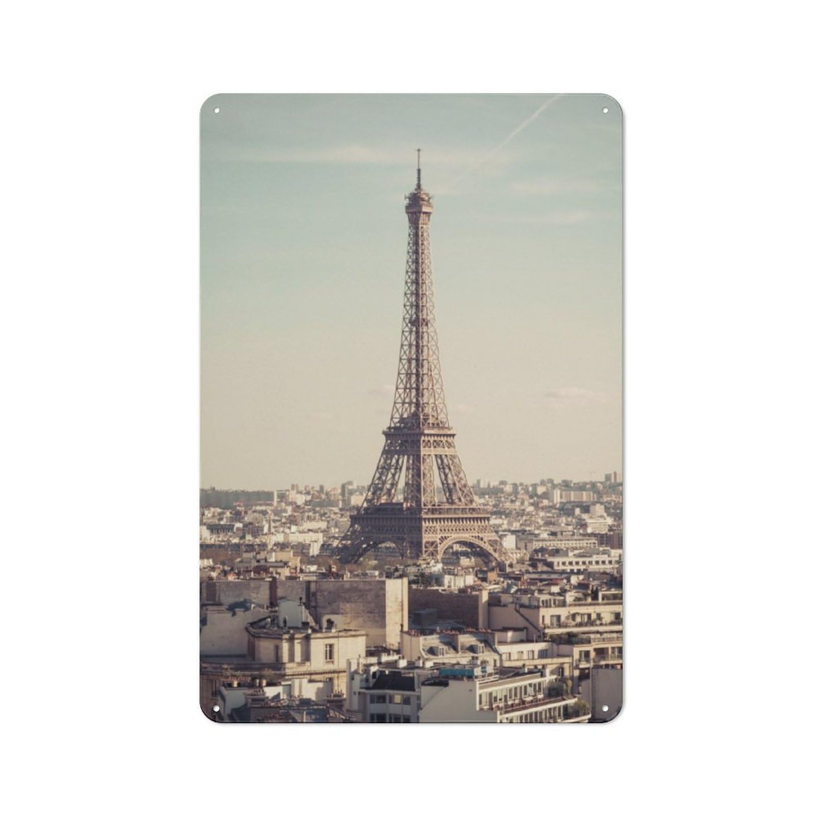 Retro Retro Metal Sign 30x20cm Featuring Eiffel Tower Paris Skyline, Garage Wall Decor for Garage, Hobby Room, Office Or Man Cave