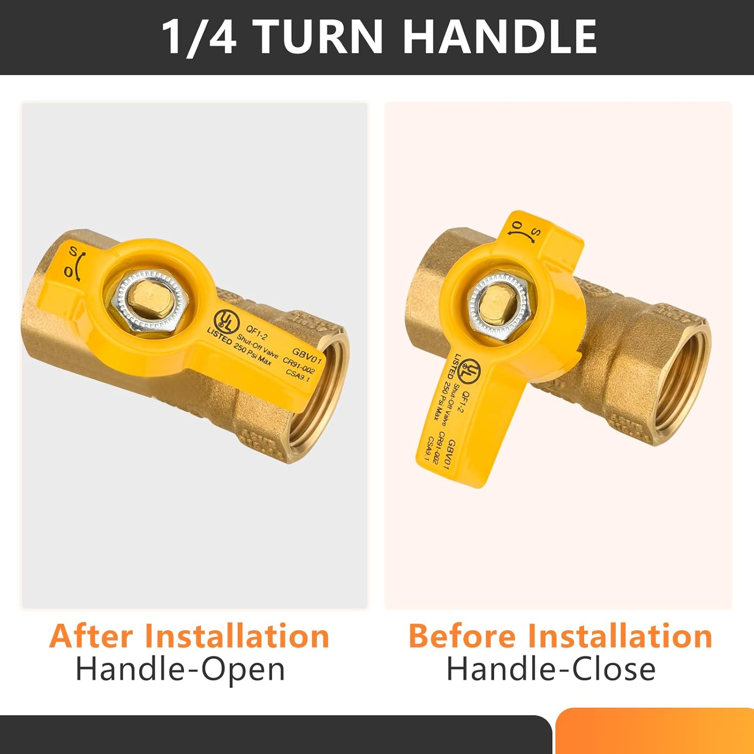 5-Pack HeSun Straight Gas Ball Valve,3/8 Inch FIP x 3/8 Inch FIP Connection, 1/4 Turn Brass Gas Shut Off Ball Valve(VALVE352)
