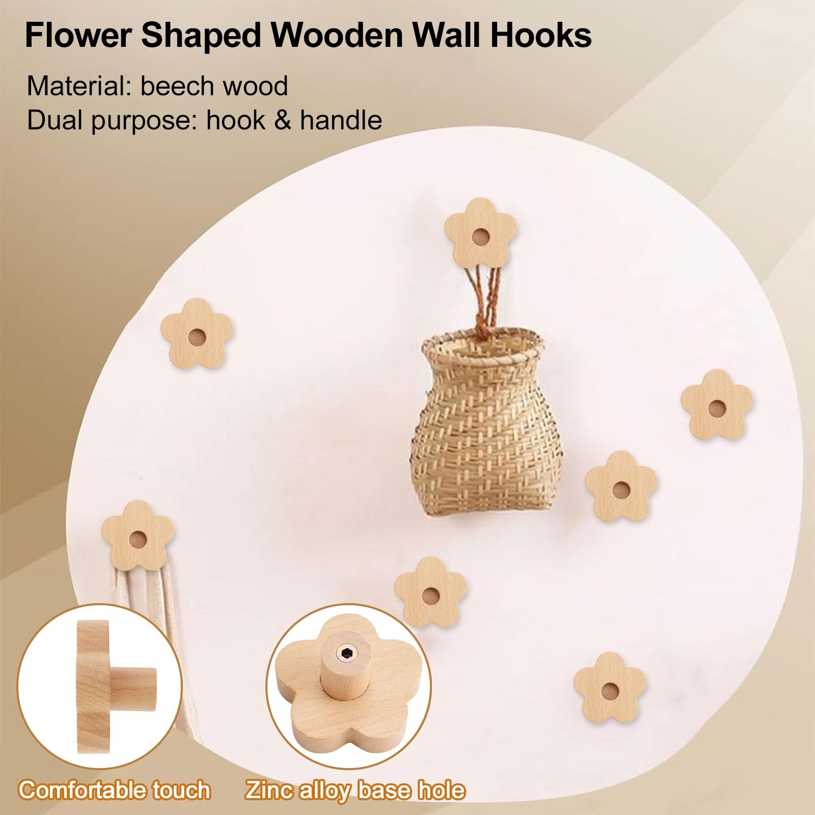 MOROBOR 12Pcs Flower Shaped Wooden Knobs - Image 3