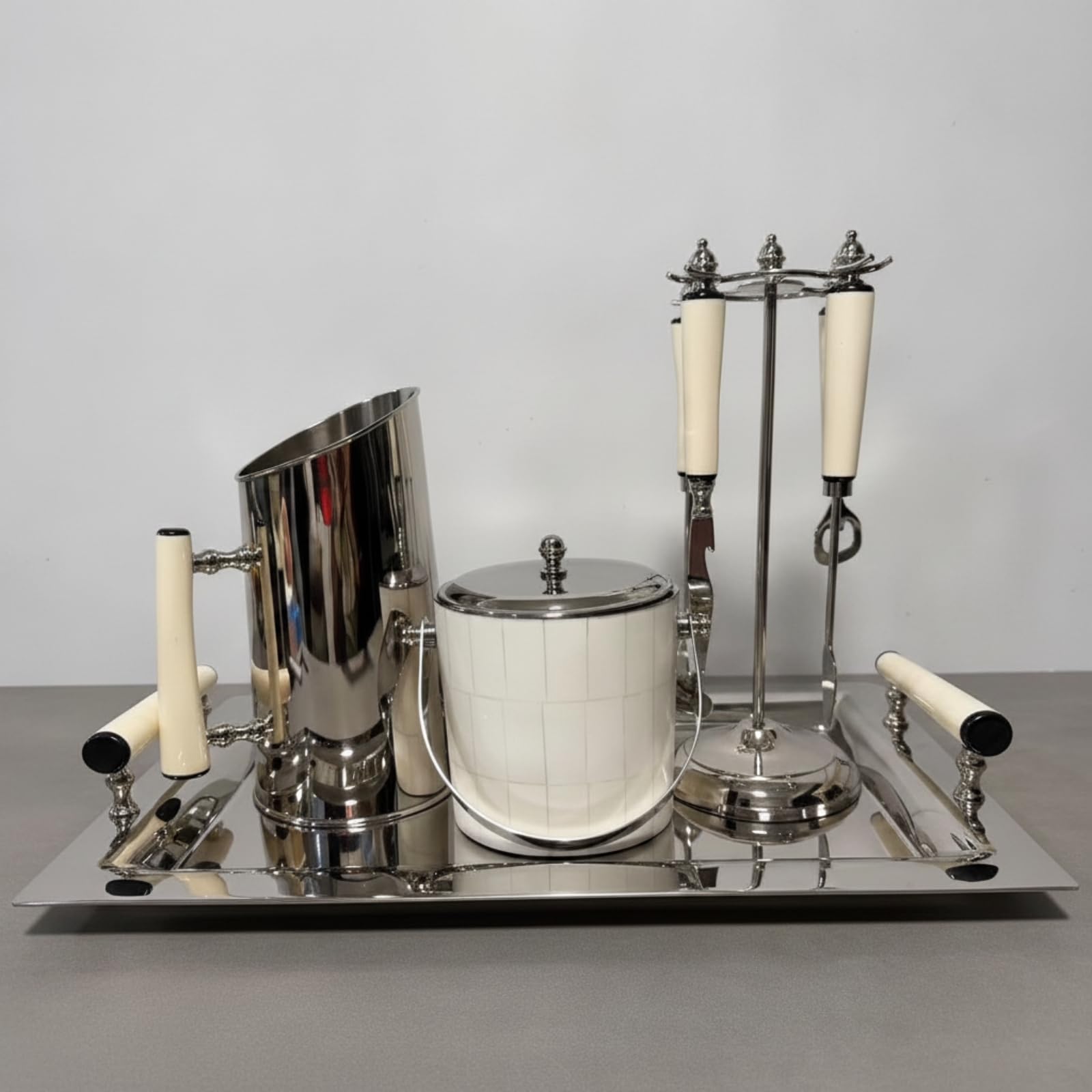 KESOTO Kit da Bar con Portautensili e Accessori | Elegante, Set da Bar in Acciaio Inox con Vassoio e Secchiello per il Ghiaccio, Pratico, Relax, Beige