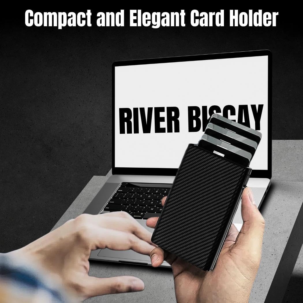 Mens Wallet Card Holder, RFID Blocking, Pop-Up Aluminum Card Case, Slim, Microfiber Leather (Black) | ID Window & Cash Slot | Minimalist Front Pocket Design – 8–14 Cards – Gift Box - Image 9