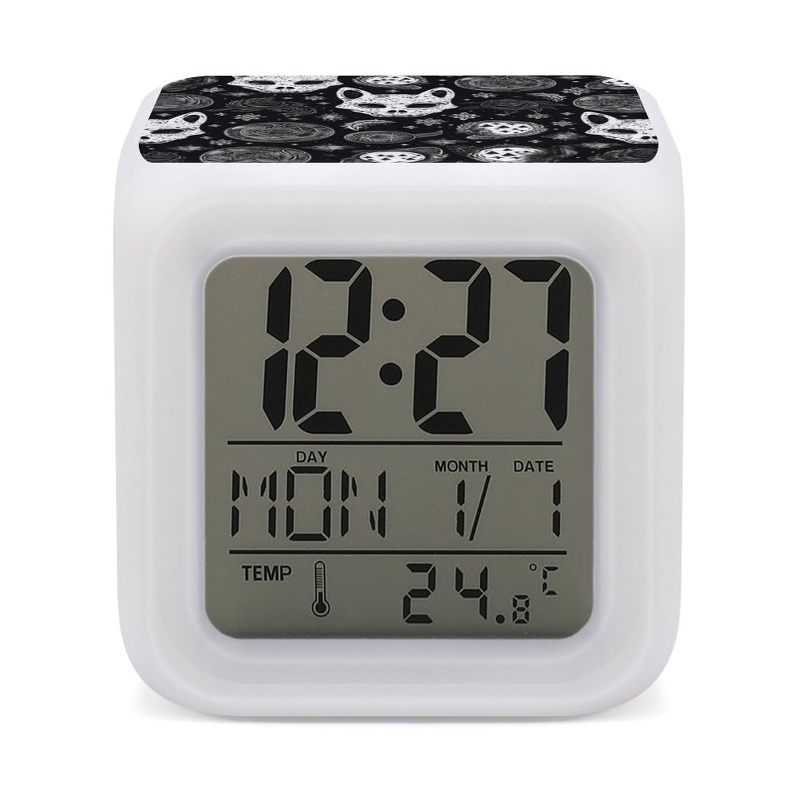 Reloj despertador gótico digital con termómetro y luz nocturna de 7 colores