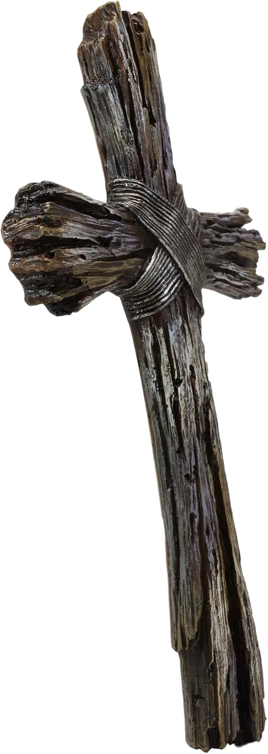 Ebros Rustic Faux Resin Driftwood Finish Crucifix Rugged Wall Cross Decor Plaque Vintage Art Hanging Sculpture 13.5" Tall Catholic Christian Accent Decorative Crosses