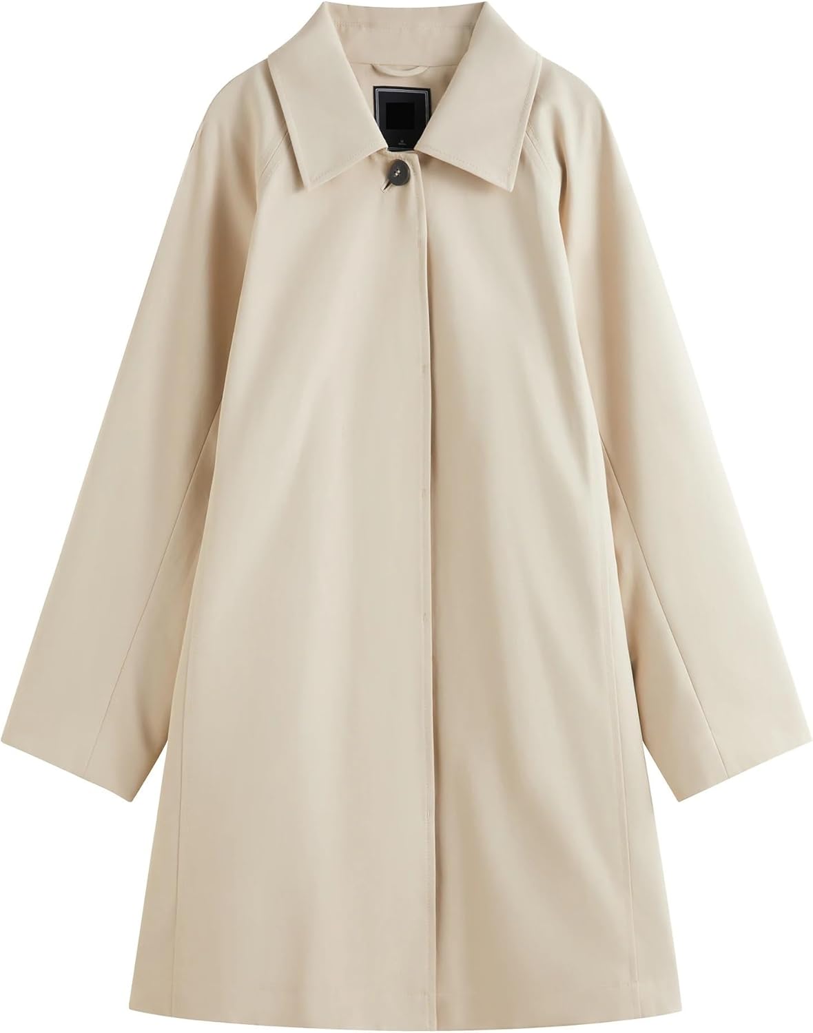 Women's Mid-Length A-Line Trench Coat, Single Breasted Lapel Outerwear, Khaki Cotton Blend Casual Coat for Spring and Fall