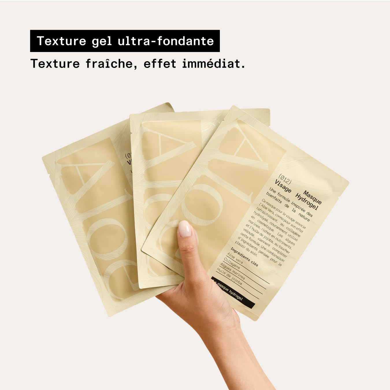 MASQUE VISAGE HYDROGEL HYDRATANT & ÉCLAT, Aloe Vera BIO, Collagène, Algues Marines, effet “seconde peau” pour peaux sèches, ternes, fatiguées, Made in France (6)