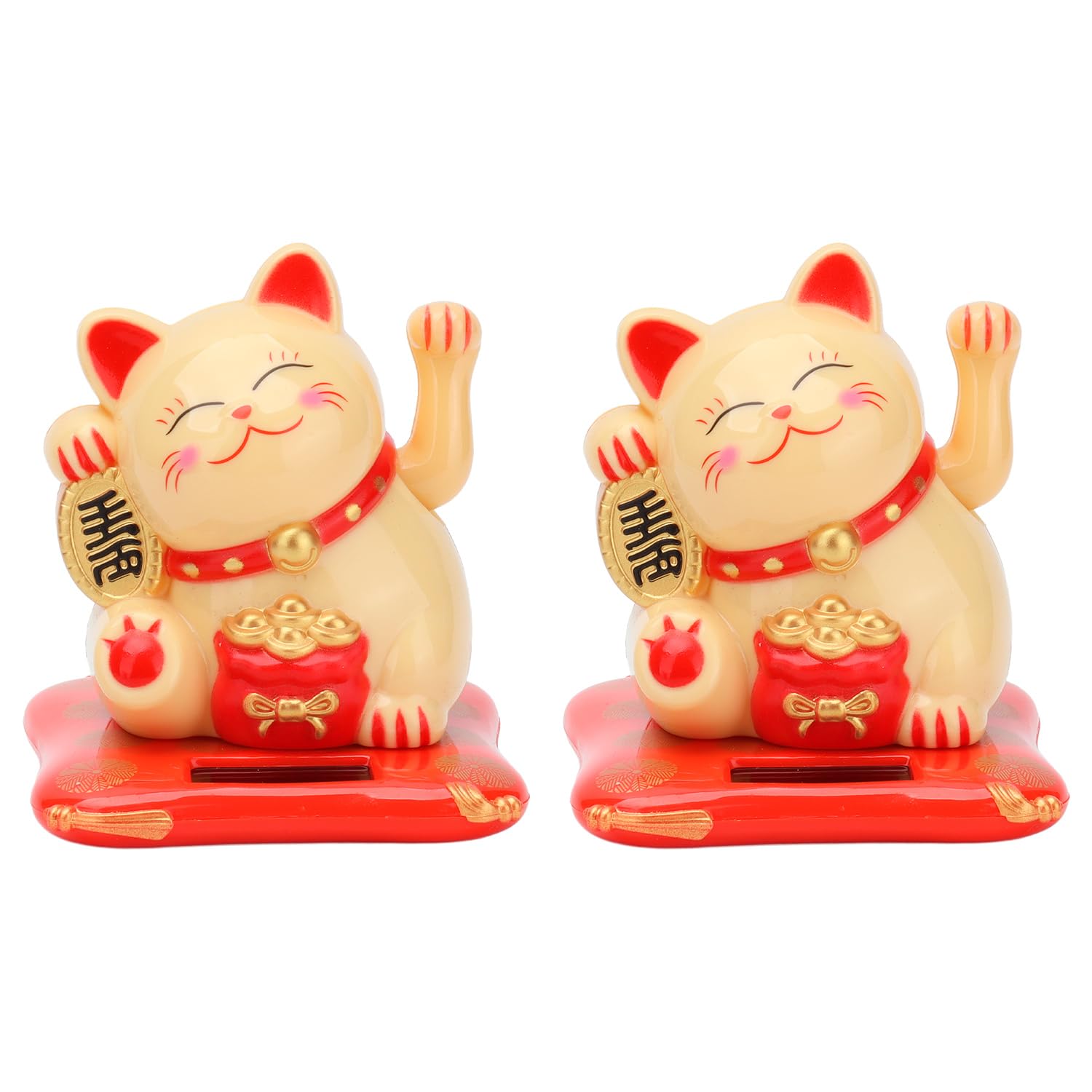 Hapivida Lucky Cat, Solar Powered Maneki Neko Beckoning Lucky Cat Fengshui Cat Waving Cat Japanese Fortune Cat for Home Car Decor (Yellow*2pcs)