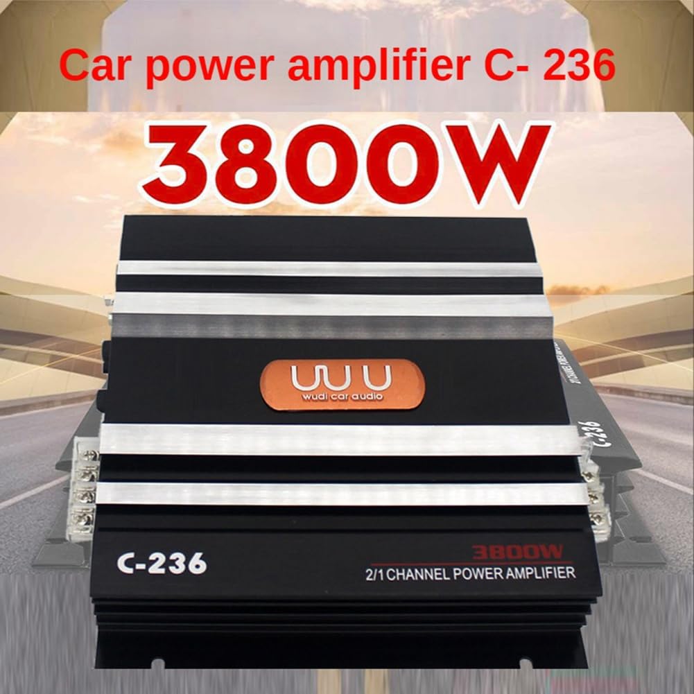 Amplificador de Coche de 3800 W Amplificador de Potencia de Audio EstéReo para Coche de Alta Potencia de AleacióN de Aluminio Negro de 2 Canales para Subwoofer de Coche