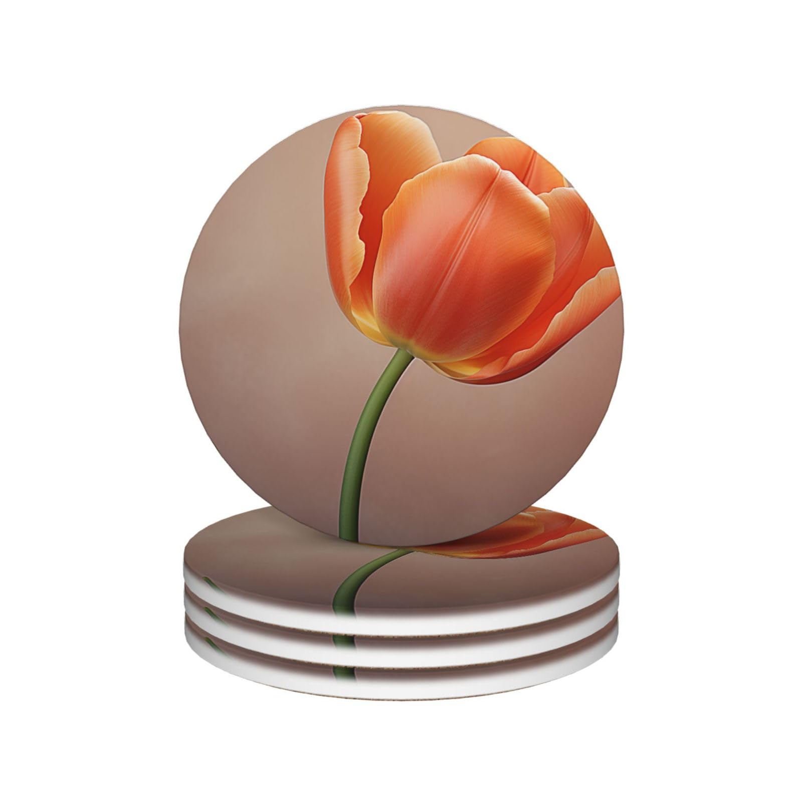 Drink Coasters Set of 4 Ceramic Coaster Orange tulip Coasters for Drinks Cups Mugs Mat Pads Absorbent Non-Slip Decorative Cup Coaster for Coffee Table Kitchen Bar Home Decor