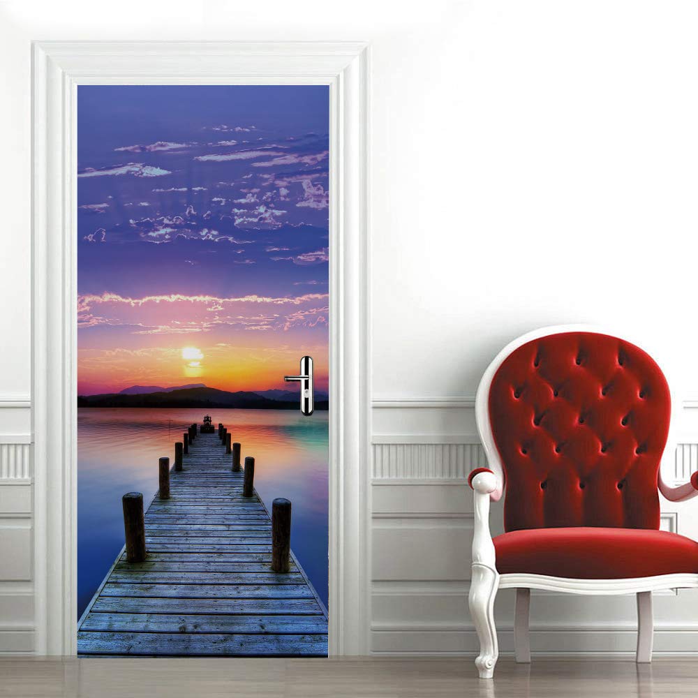Papier peint 93x205 cm et sticker porte trompe l'oeil effet 3D pour mural intérieur