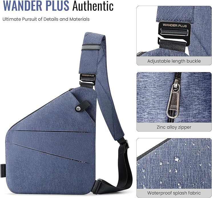 Image of WANDER PLUS Anti Theft Crossbody Travel Bag for Women Men, Multi-Pocket Crossbody Bag, Slim Sling Bag