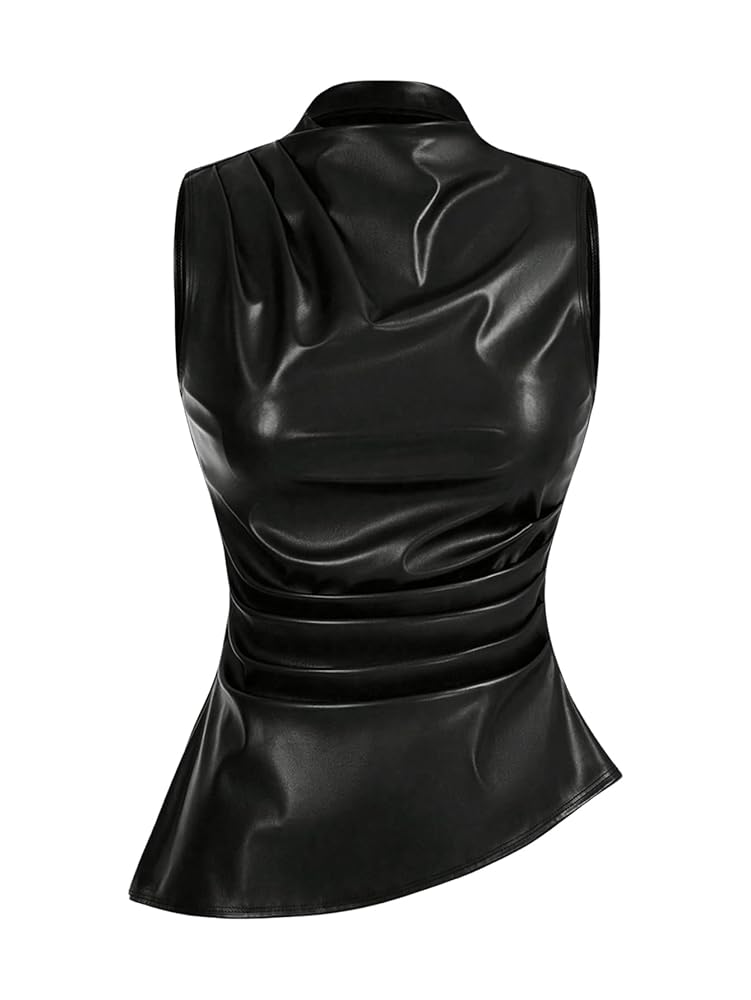 ★ Leey★ BUCKLE SLEEVELESS TOP BLACK P0000EGI Amazon.com: Hularka Women's Patent Leather Lace Up Crop Top