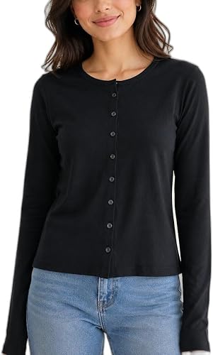 Ladies Black Button Front Long Sleeve Cardigan
