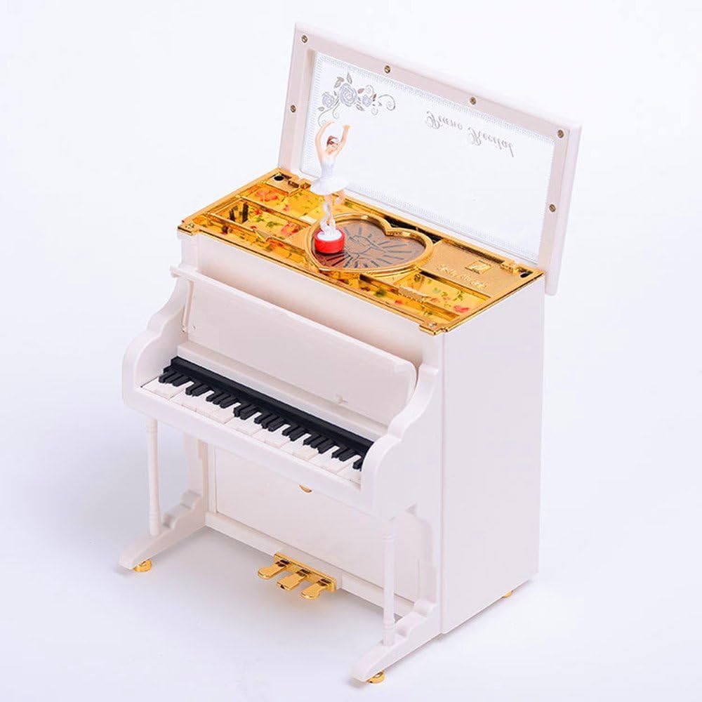 HoneyGifts Luxurious Music Box & Jewellery Storage Box, Piano Design with Light, White
