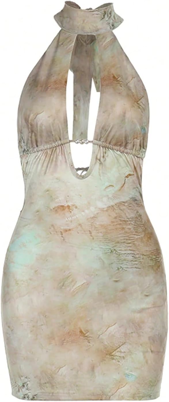 Floerns Women's Summer Halter Dress Tie Dye Cut Out Date Night Bodycon Mini Dresses - Image 3