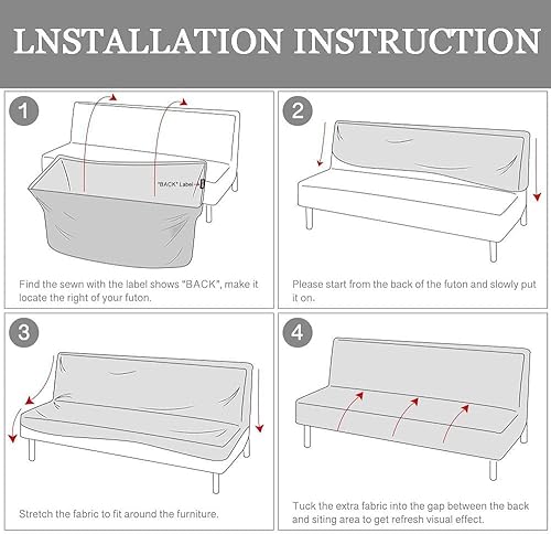 Miniatura 6 de Funda de futón de cuadros pequeños de color liso, funda de sofá ligera sin brazos con parte inferior elástica para mascotas, niños, color