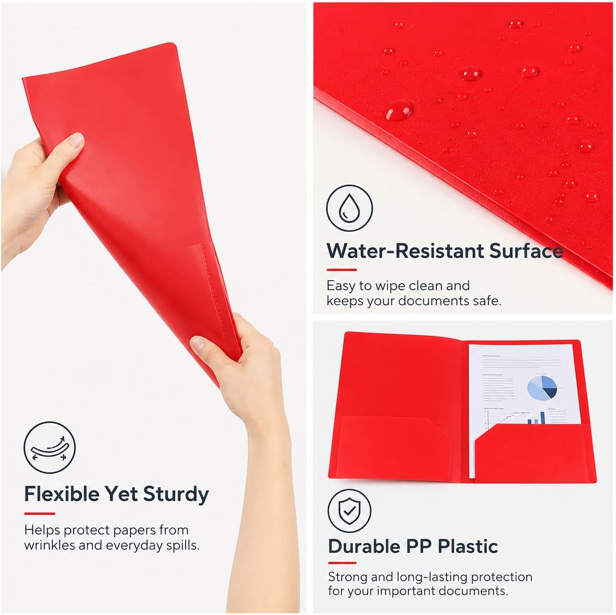 Plastic Folders with Pockets and Prongs, Pocket Folders with Prongs 6 Pack Heavy Duty 3 Prong 2-Pocket Folders for Document, Colored File Folder Back to School image 3
