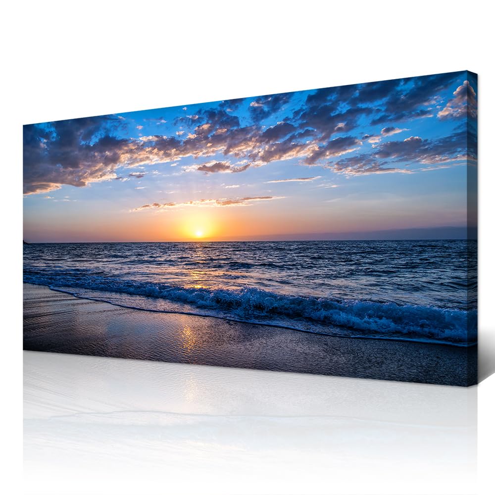 Wapluam Canvas Wall Art For Office Large Wall Decor For Living Room Bedroom Wall Decorations Blue Ocean Wall Painting Sea Beach Seascape Pictures Print Artwork Ready To Hang Home Decor