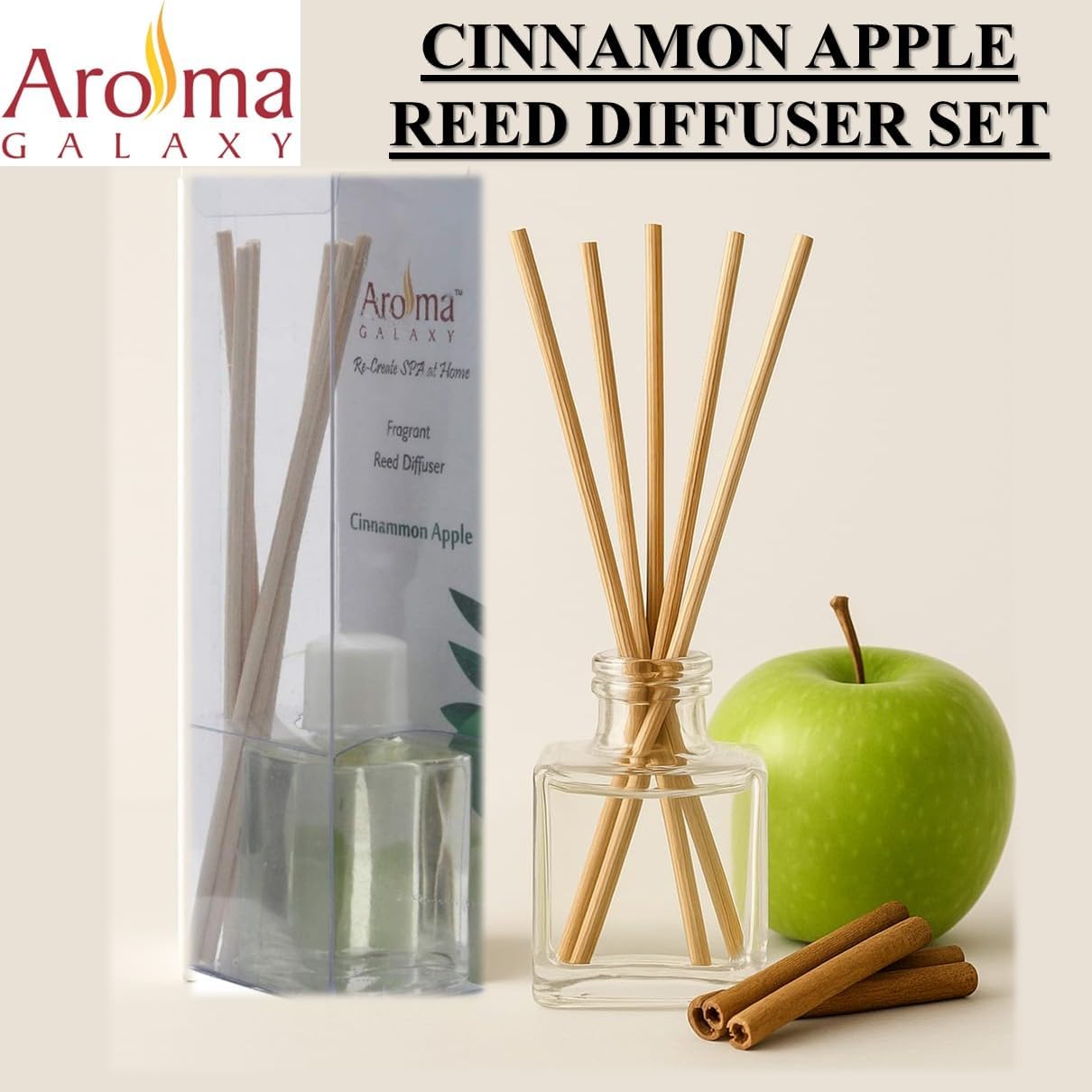 Green Apple & Cinnamon Reed Diffuser Set, 1 Oz Set with Refill Pack Scented Diffuser with 6 Sticks Home Fragrance Reed Diffuser for Bathroom Shelf Decor - Image 2