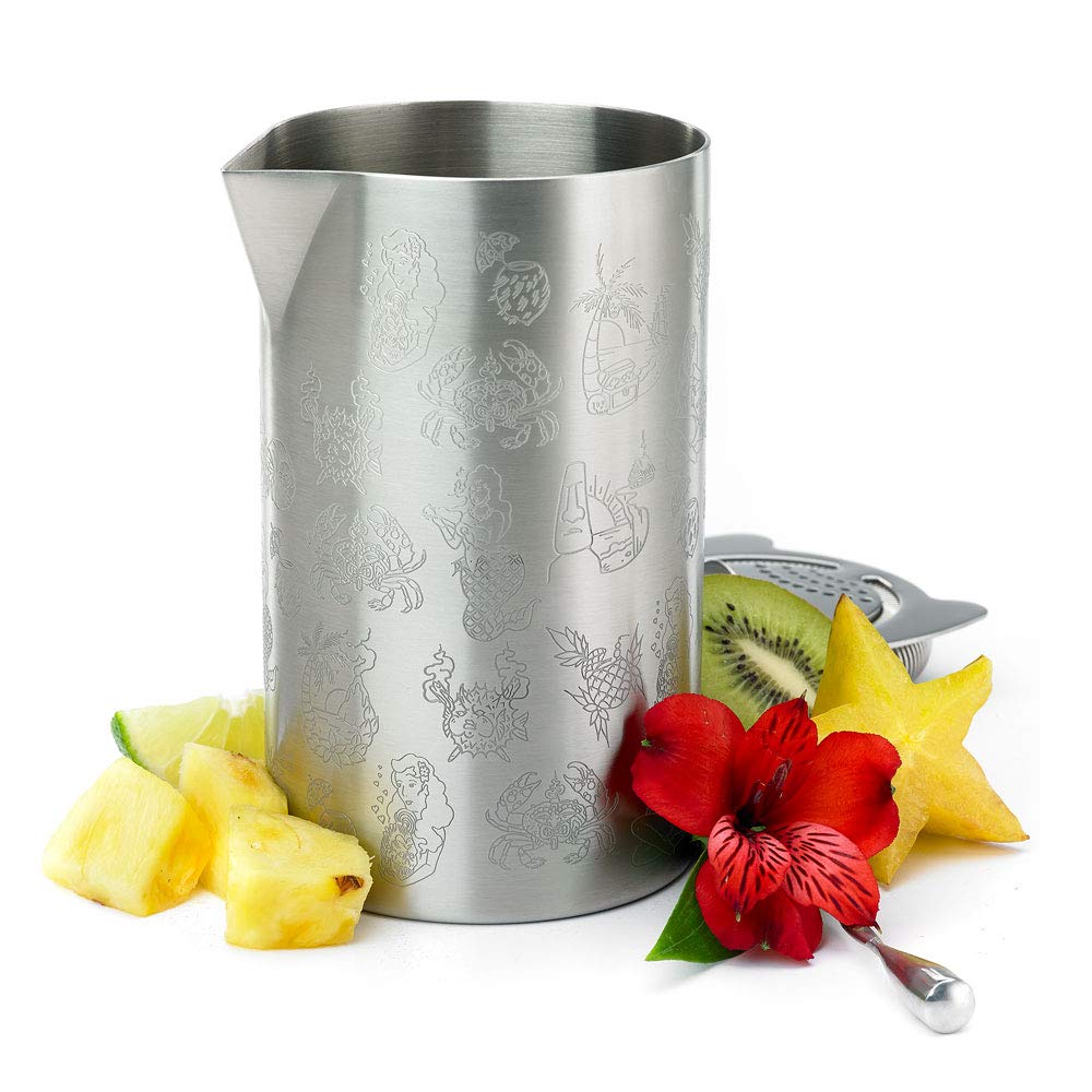 Barfly Boîte mélangeuse à double paroi en acier inoxydable, 600 ml, motif Tiki