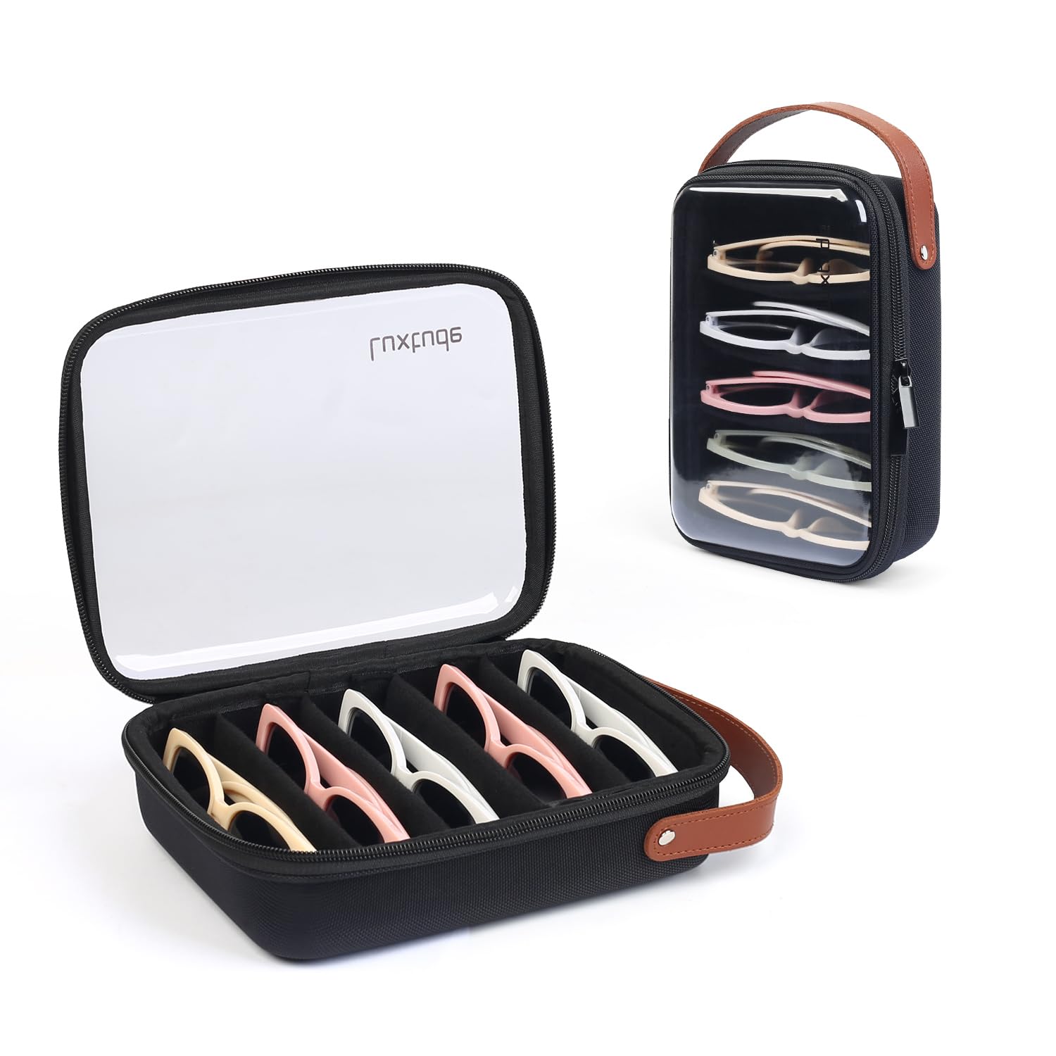 Travel Sunglasses Organizer Case for Women Men, Glasses Case Multiple Pairs with Adjustable Slots, Hard Shell Sunglass Storage Cases, Clear Eyeglass Organizer for Multiple Glasses, Black-image-36