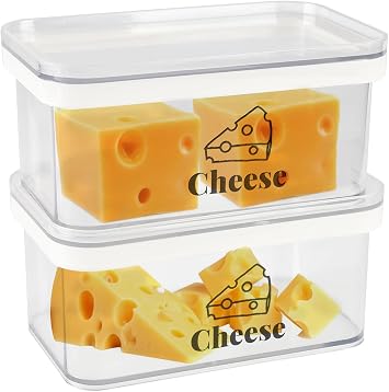Gzsekken 2 Pack Airtight Cheese Container for Fridge - Storage Box With Lid for Cream Chunks, Clear Dish, Bacon Saver - BPA-Free Plastic Holder