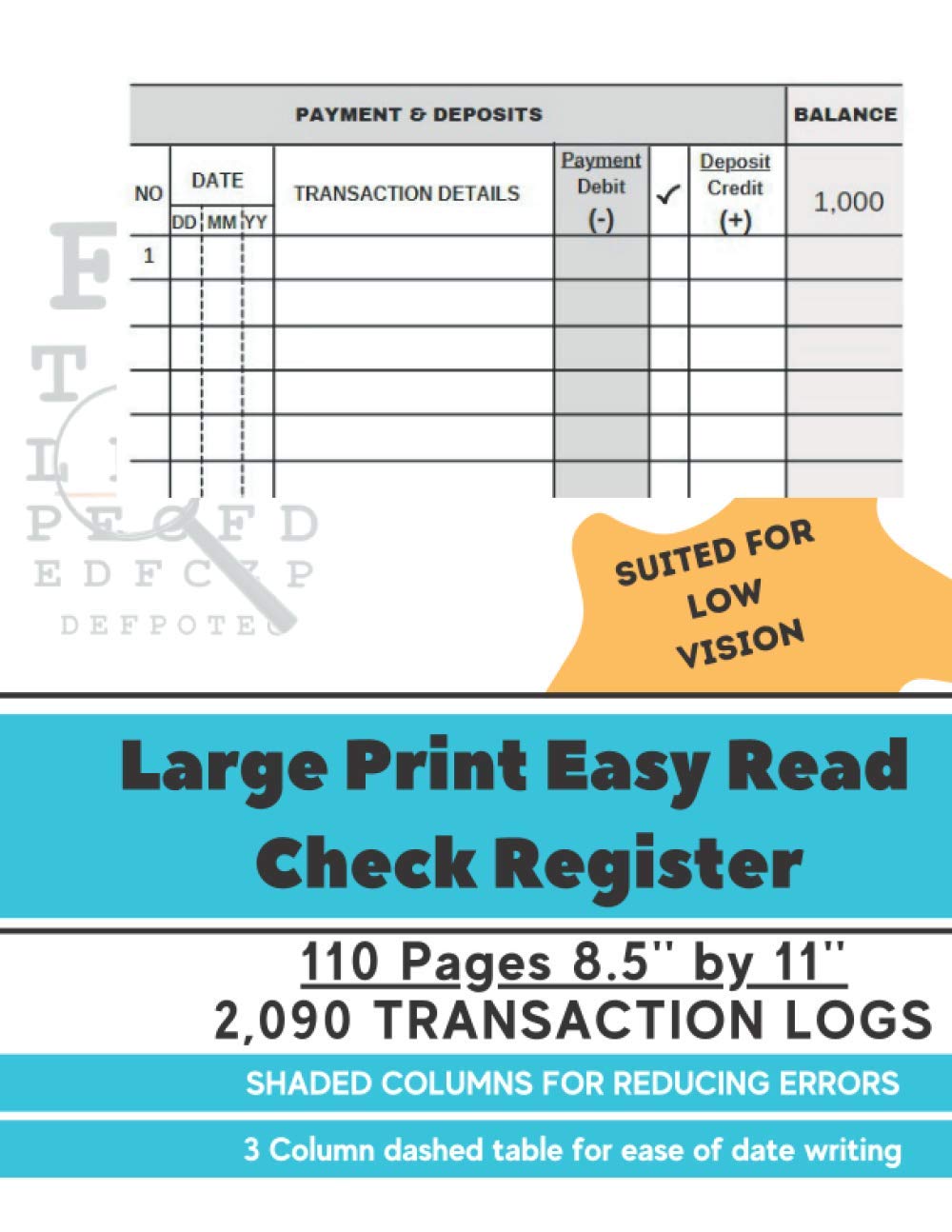 Buy Large Print Easy Read Check Register: 8.5