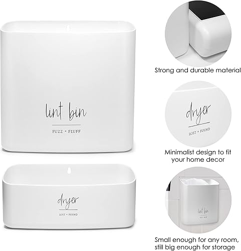 Miniatura 3 de Contenedor magnético de pelusa para organización y almacenamiento de lavandería (juego de 2 piezas), soporte de residuos y decoración de