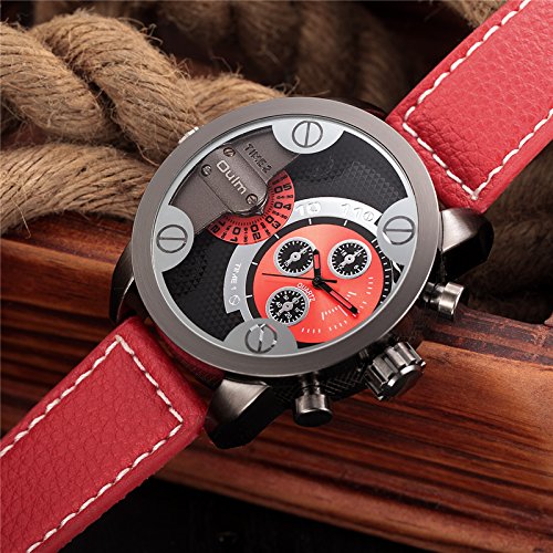 Mgae Casual Leather Strap Men's Watches Military Wristwatch Oulm Watch With Double Time Zone Quartz Watch #TOP2