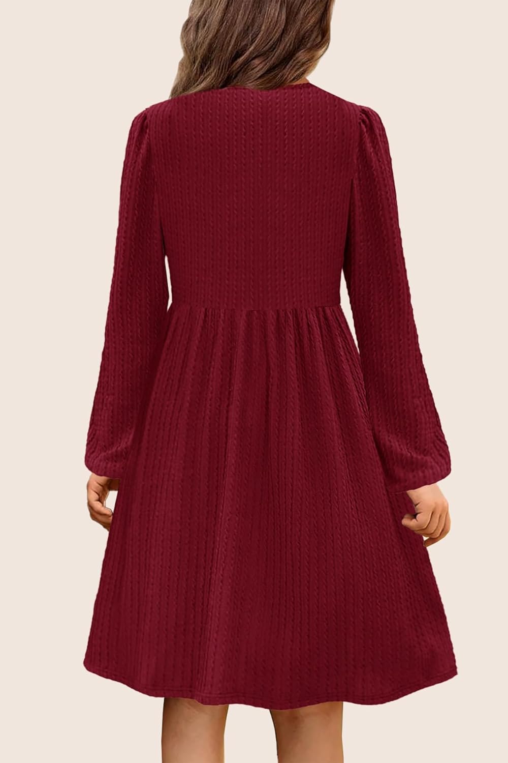 YOVION Girls Knit Dress Crew Neck Long Sleeve Plain A-Line Fall Casual Dresses with Pockets for 6-12 Y - Image 4