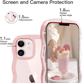ORDA Cute Wave Frame PC Phone Cover for Women & Girls, Curly Shape for iPhone 11, Shockproof - 6.1 inchs Pink