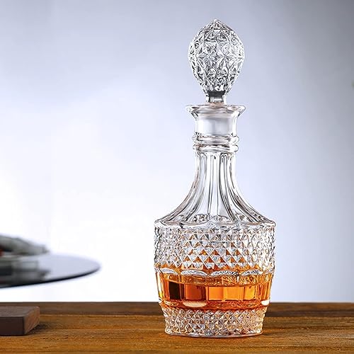 Miniatura 2 de Decantador de vidrio con tapón geométrico hermético, decantador de whisky para vino, bourbon, brandy, licor, jugo, agua, enjuague bucal, vidrio