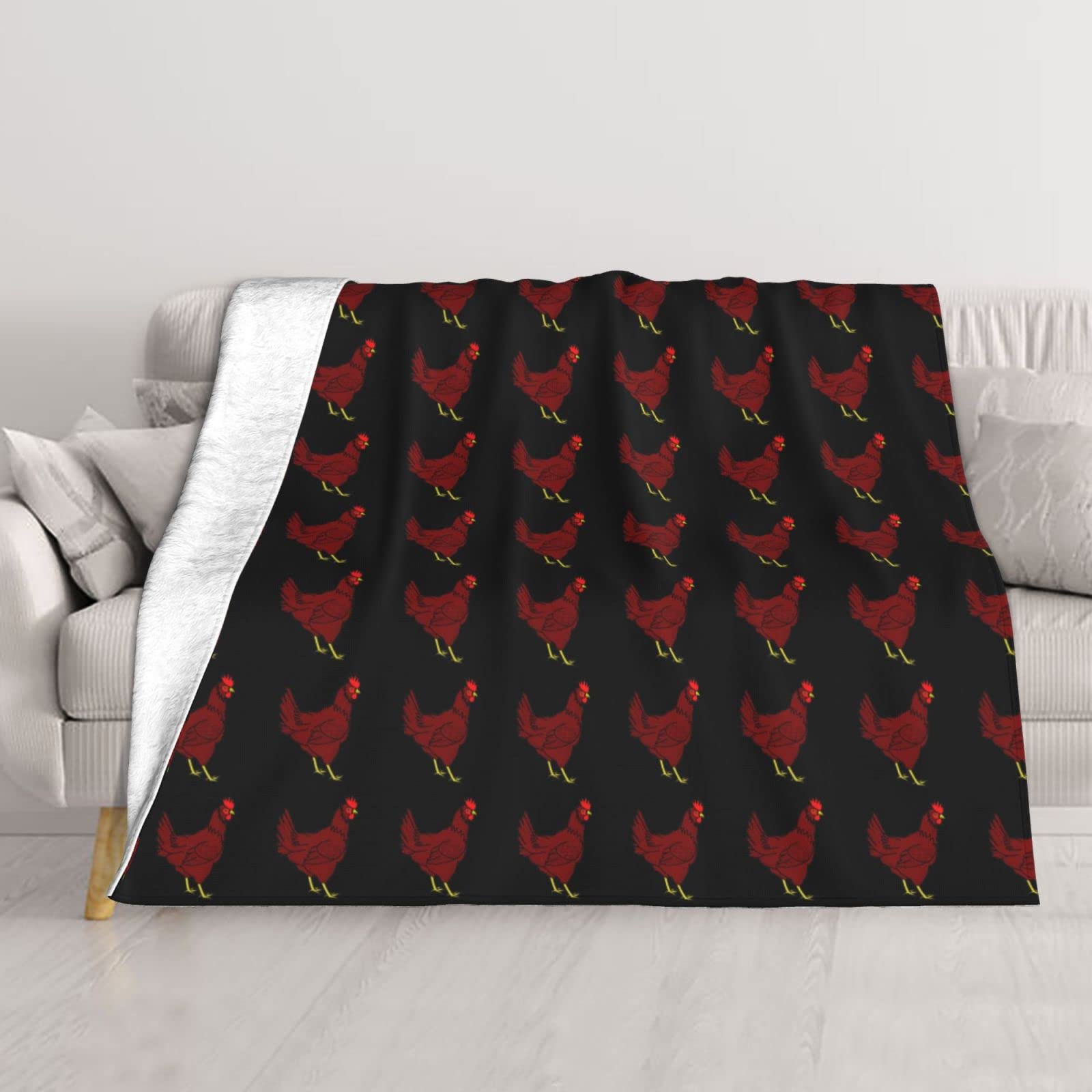 Couverture peluche poulet rouge 203x152 cm pour lit et canapé