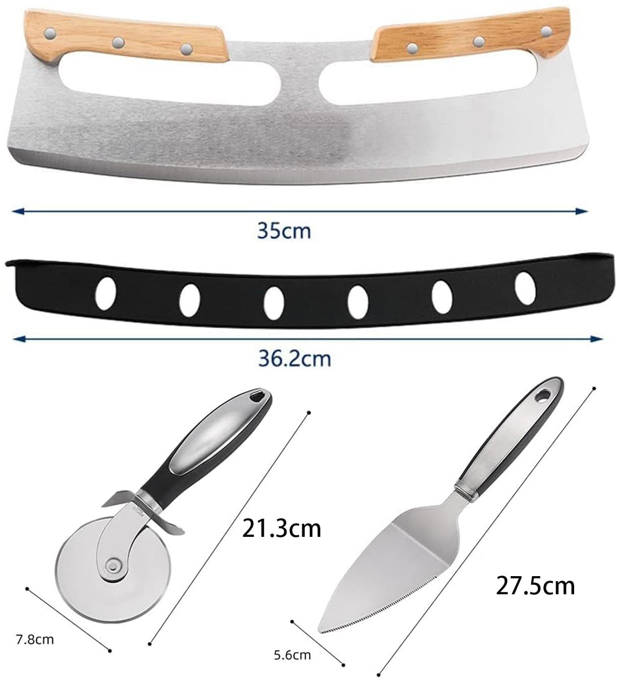 Cortador Pizza, Cuchillo Para Pizza de Acero Inox Corta pizza de Medialuna con Mango de Madera Pizza Ruedas Cortadora para Pizza Pastel y Pan