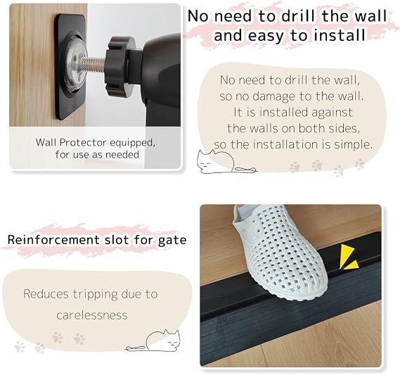 Lumizone 55.12 Extra Tall Pet Gate for Cat Dog 30.12-34.05 Wide Black | Extra Tall Cat Gate for Doorway Hallway Stairs Pressure Mounted 1.37 Gap No Drilling Auto-Close Dual-Lock